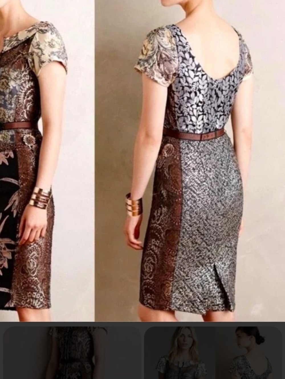 Anthropologie Byron Lars Floral Mixed-Print Midi Dress in Black and Cream - Picture 8 of 8